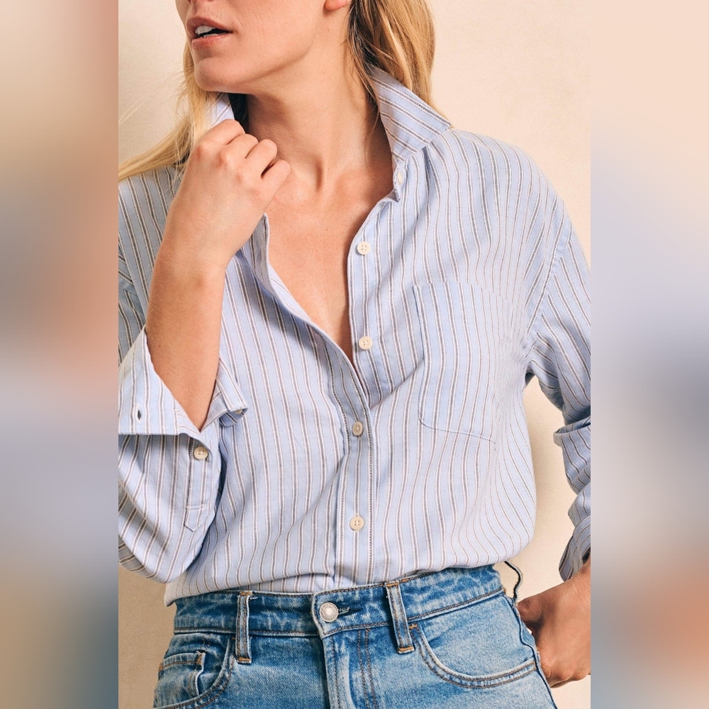Faherty Stretch Oxford Relaxed Shirt - Cantra Stripe - Small